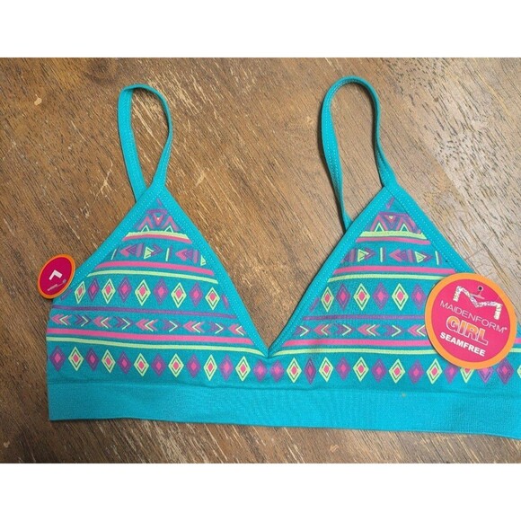 Maidenform Girl Seam Free Padded Training Bra Girls Large Teal Tribal #J4218 nwt - Picture 1 of 4